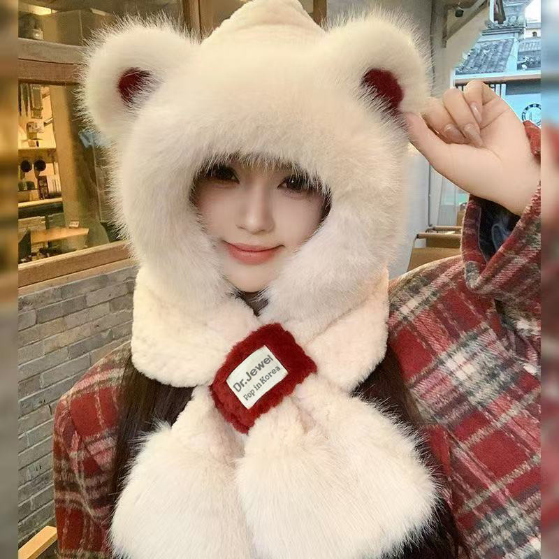 Σκούφος με αυτιά αρκούδας, κασκόλ και γάντια – σετ τριών τεμαχίων, πολυεστέρας, unisex, για χειμώνα-άνοιξη-φθινόπωρο, βαφή tie-dye