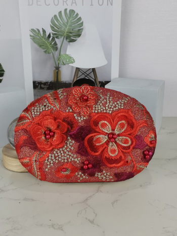 Izšivana večernja torbica od poliestera s kanvasnom podlogom, horizontalan kvadratni oblik, zatvarač s lokom, unutarnja džep za telefon — luksuzan retro dizajn