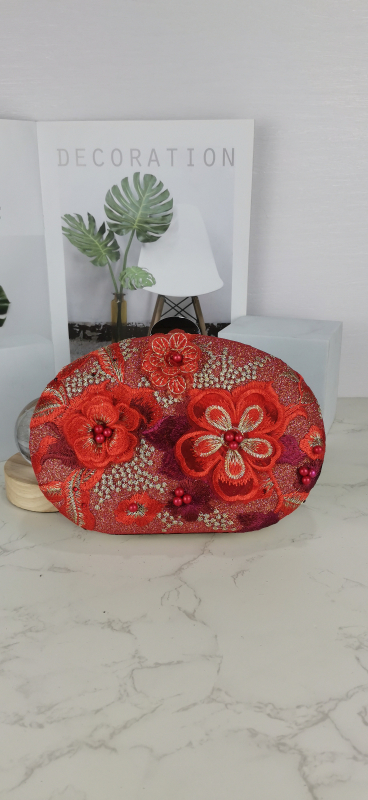 Izšivana večernja torbica od poliestera s kanvasnom podlogom, horizontalan kvadratni oblik, zatvarač s lokom, unutarnja džep za telefon — luksuzan retro dizajn