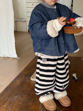 Παιδικό τζιν μπουφάν με φλις επένδυση, χοντρό για τον χειμώνα, κορεατικού στυλ, 80% βαμβάκι, με μονό σειρά κουμπιών