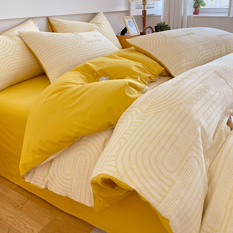 Četverodijelni set posteljine od 4 dijela, 100% pamuk, reaktivno bojanje, moderan minimalistički stil (gustina tkanine 133×72, 40s pređa, težina 2,5–3,0 kg)