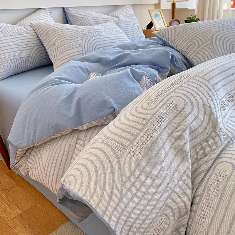 Četverodijelni set posteljine od 4 dijela, 100% pamuk, reaktivno bojanje, moderan minimalistički stil (gustina tkanine 133×72, 40s pređa, težina 2,5–3,0 kg)