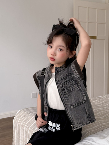 Παιδικό τζιν γιλέκο, κορεατικό στυλ, χωρίς μανίκια, φερμουάρ κλείσιμο (Τζιν; κορεατικό στυλ; χωρίς μανίκια; φερμουάρ; Άνοιξη 2025)