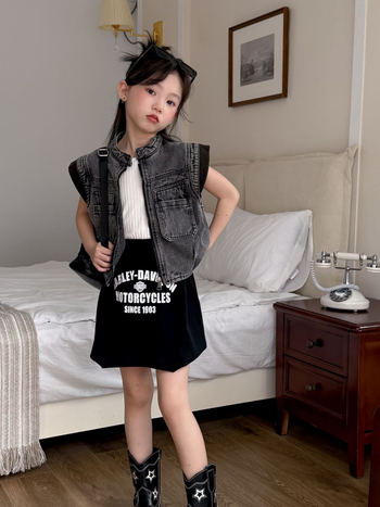 Παιδικό τζιν γιλέκο, κορεατικό στυλ, χωρίς μανίκια, φερμουάρ κλείσιμο (Τζιν; κορεατικό στυλ; χωρίς μανίκια; φερμουάρ; Άνοιξη 2025)