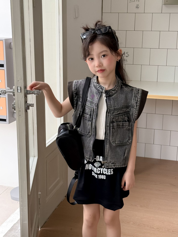 Παιδικό τζιν γιλέκο, κορεατικό στυλ, χωρίς μανίκια, φερμουάρ κλείσιμο (Τζιν; κορεατικό στυλ; χωρίς μανίκια; φερμουάρ; Άνοιξη 2025)