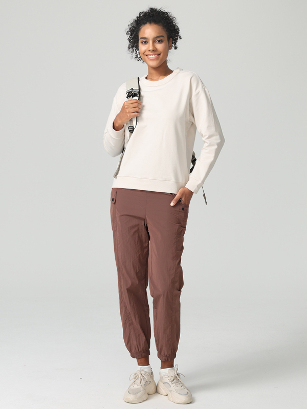 Női pamutkeverék pulóver-szvetter, hosszú ujjú, kerek nyakú, egyszínű modell, laza szabású, őszi sportos felső