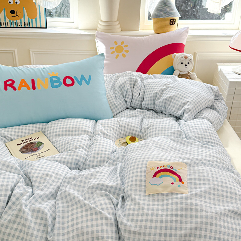 Četverodijelni set posteljine, oprani pamuk, karikatura uzorak, reaktivno ispisivanje