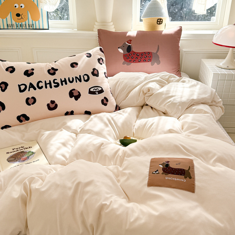 Četverodijelni set posteljine, oprani pamuk, karikatura uzorak, reaktivno ispisivanje