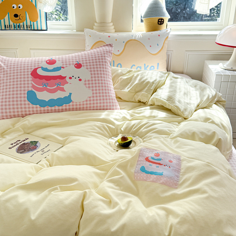 Četverodijelni set posteljine, oprani pamuk, karikatura uzorak, reaktivno ispisivanje