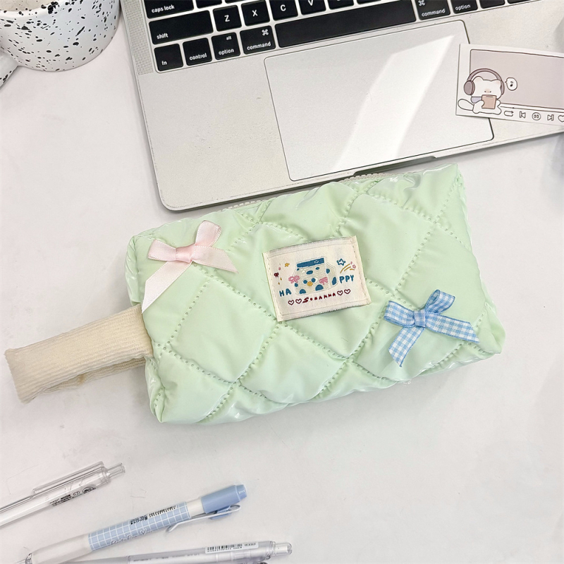 Torba za olovke i kozmetiku velikog kapaciteta, ulični stil korejskog izgleda, poliester, karirani uzorak, poplinski podstava