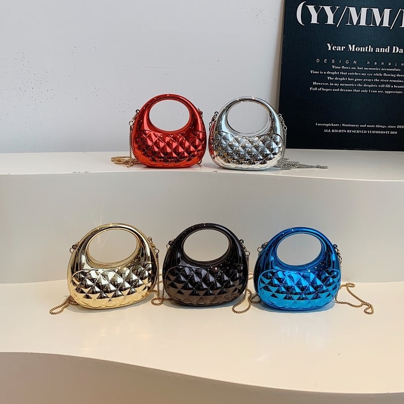 Akrilna tvrda kutija torba s dijamantno quiltanim mini polumjesnim dizajnom, magnetsko zatvaranje, laminirani unutarnji džep sa zatvaračem, za svakodnevnu upotrebu, proljeće 2025, gradska jednostavnost