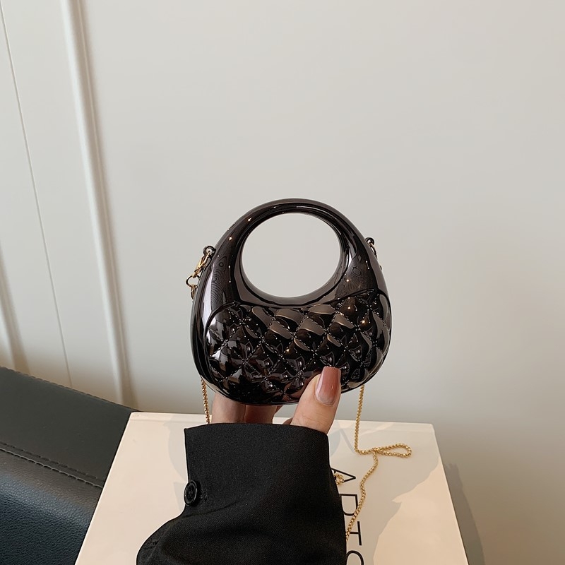 Akrilna tvrda kutija torba s dijamantno quiltanim mini polumjesnim dizajnom, magnetsko zatvaranje, laminirani unutarnji džep sa zatvaračem, za svakodnevnu upotrebu, proljeće 2025, gradska jednostavnost