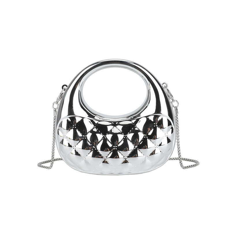 Akrilna tvrda kutija torba s dijamantno quiltanim mini polumjesnim dizajnom, magnetsko zatvaranje, laminirani unutarnji džep sa zatvaračem, za svakodnevnu upotrebu, proljeće 2025, gradska jednostavnost