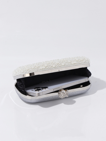 Perlasta večernja torbica, Beaded Cheongsam clutch, mali kvadratni oblik, magnetsko zatvaranje, pretinci za telefon i dokumente, poliester podstava