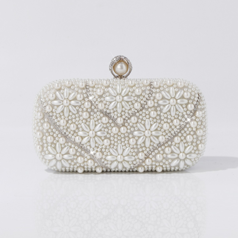 Perlasta večernja torbica, Beaded Cheongsam clutch, mali kvadratni oblik, magnetsko zatvaranje, pretinci za telefon i dokumente, poliester podstava