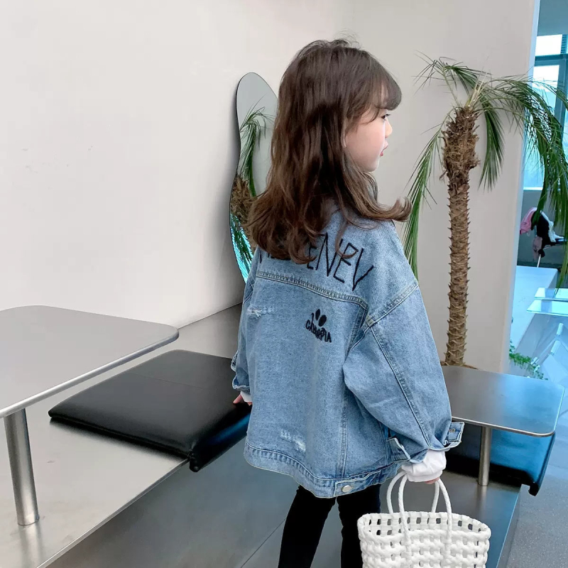 Κοριτσίστικο τζιν μπουφάν με gradient, κουκούλα, κορεάτικο στυλ, Άνοιξη 2025, βαμβάκι 70–80%