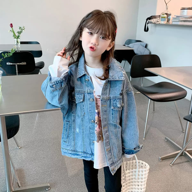 Κοριτσίστικο τζιν μπουφάν με gradient, κουκούλα, κορεάτικο στυλ, Άνοιξη 2025, βαμβάκι 70–80%