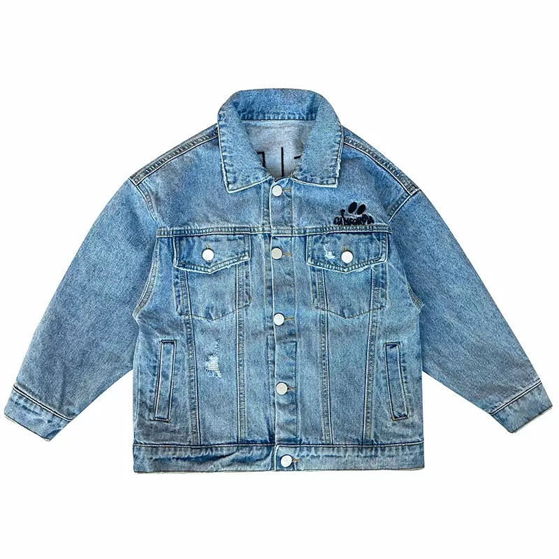 Κοριτσίστικο τζιν μπουφάν με gradient, κουκούλα, κορεάτικο στυλ, Άνοιξη 2025, βαμβάκι 70–80%