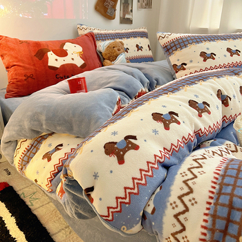 Tej velvet négyrészes ágyneműkészlet télre – macska és csacsi mintával, súly 3000–3500 g, lepedő-stílus