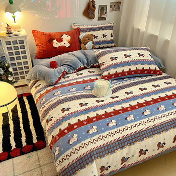 Tej velvet négyrészes ágyneműkészlet télre – macska és csacsi mintával, súly 3000–3500 g, lepedő-stílus