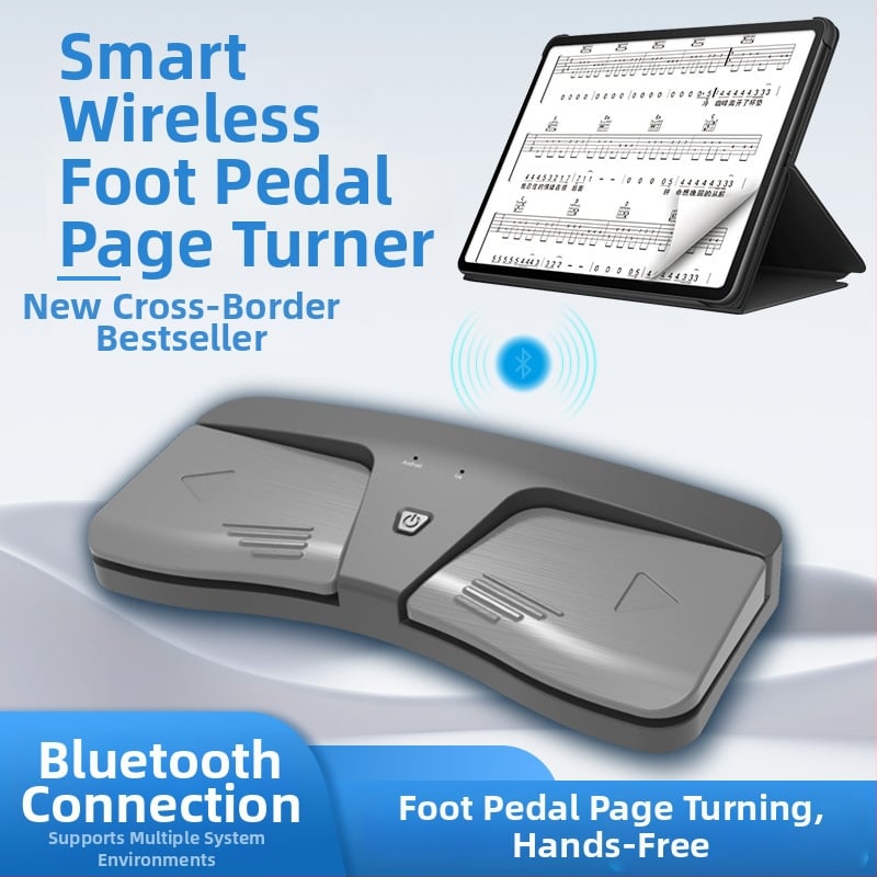 Pedálos oldalfordító zenei kottaoldalakhoz elektronikus billentyűkhöz, ABS merev tok, modell Music translator, csomagolás karton dobozban