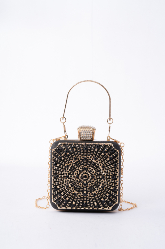 Clutch torba od legure, vertikalni kvadratni oblik, trodimenzionalni vanjski dio, zatvarač na kopču, poliester podstava