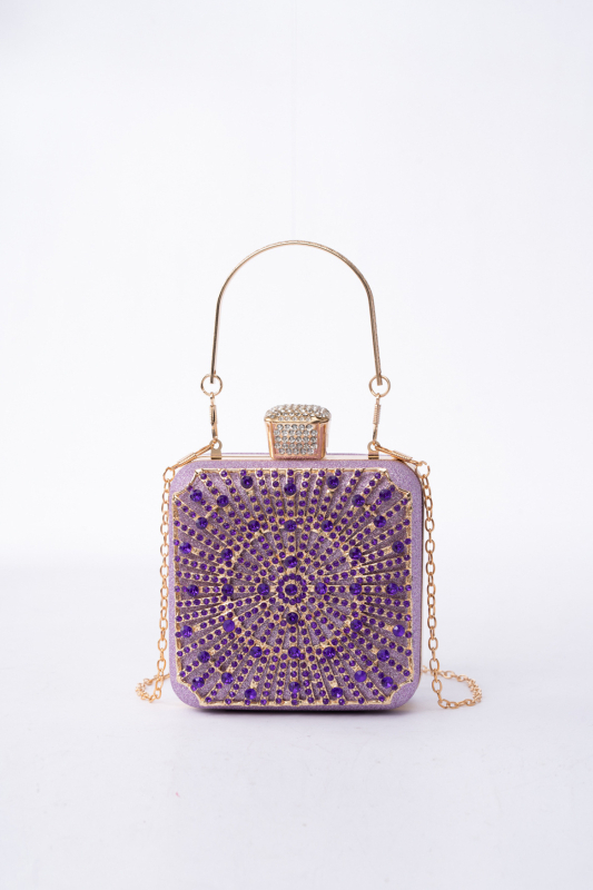Clutch torba od legure, vertikalni kvadratni oblik, trodimenzionalni vanjski dio, zatvarač na kopču, poliester podstava