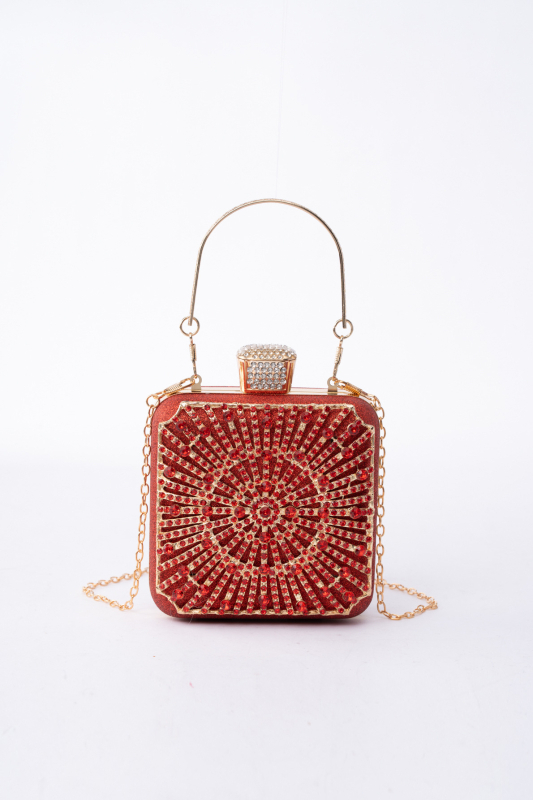Clutch torba od legure, vertikalni kvadratni oblik, trodimenzionalni vanjski dio, zatvarač na kopču, poliester podstava