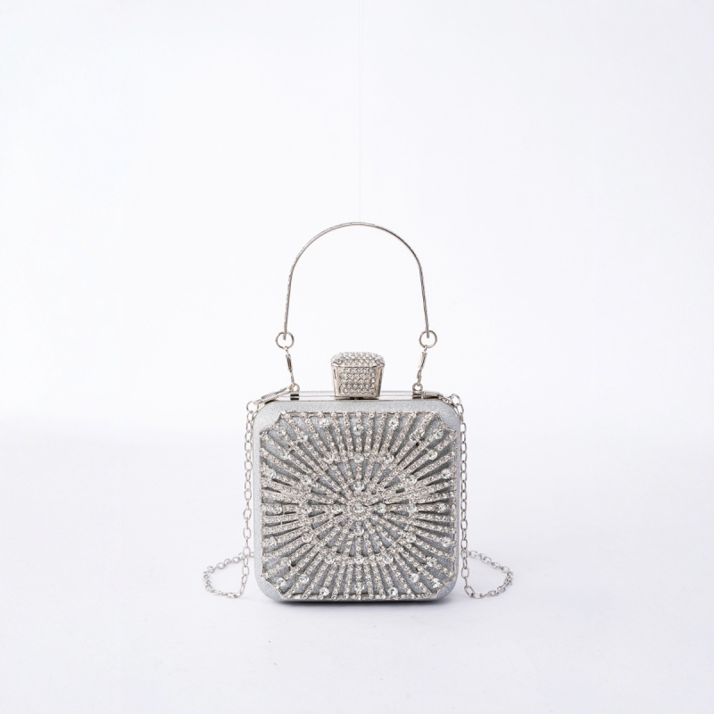 Clutch torba od legure, vertikalni kvadratni oblik, trodimenzionalni vanjski dio, zatvarač na kopču, poliester podstava