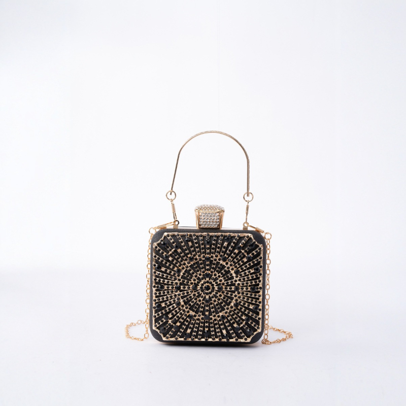 Clutch torba od legure, vertikalni kvadratni oblik, trodimenzionalni vanjski dio, zatvarač na kopču, poliester podstava