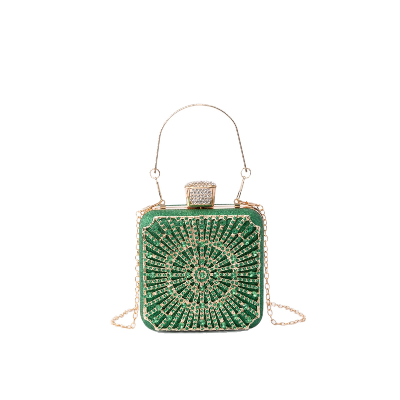 Clutch torba od legure, vertikalni kvadratni oblik, trodimenzionalni vanjski dio, zatvarač na kopču, poliester podstava