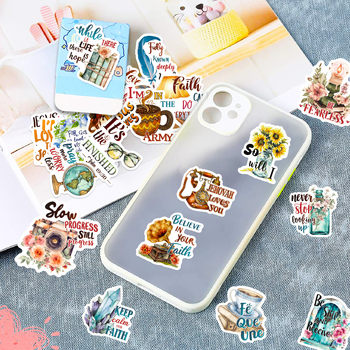 Dileda 50 Φύλλα PP αυτοκόλλητα με βιβλικές φράσεις για DIY ημερολόγιο – Σκανδιναβικό στυλ, offset εκτύπωση, για θήκη κινητού και φορητού υπολογιστή