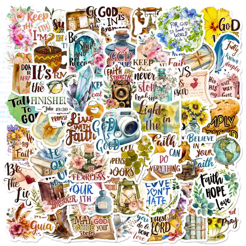 Dileda 50 Φύλλα PP αυτοκόλλητα με βιβλικές φράσεις για DIY ημερολόγιο – Σκανδιναβικό στυλ, offset εκτύπωση, για θήκη κινητού και φορητού υπολογιστή