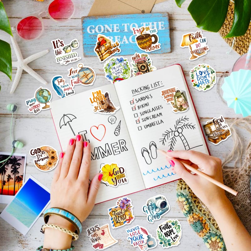 Dileda 50 Φύλλα PP αυτοκόλλητα με βιβλικές φράσεις για DIY ημερολόγιο – Σκανδιναβικό στυλ, offset εκτύπωση, για θήκη κινητού και φορητού υπολογιστή