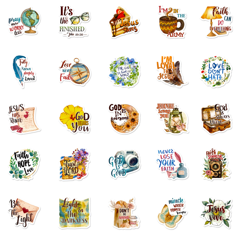 Dileda 50 Φύλλα PP αυτοκόλλητα με βιβλικές φράσεις για DIY ημερολόγιο – Σκανδιναβικό στυλ, offset εκτύπωση, για θήκη κινητού και φορητού υπολογιστή