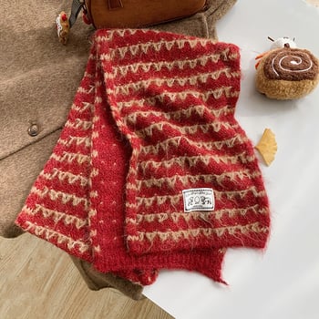 Плетен дамски шал за зима 2025 – вълнено-смесена материя, Warp knitting, поддържа топло, минималистичен стил