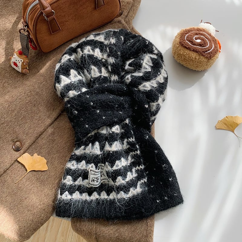 Плетен дамски шал за зима 2025 – вълнено-смесена материя, Warp knitting, поддържа топло, минималистичен стил