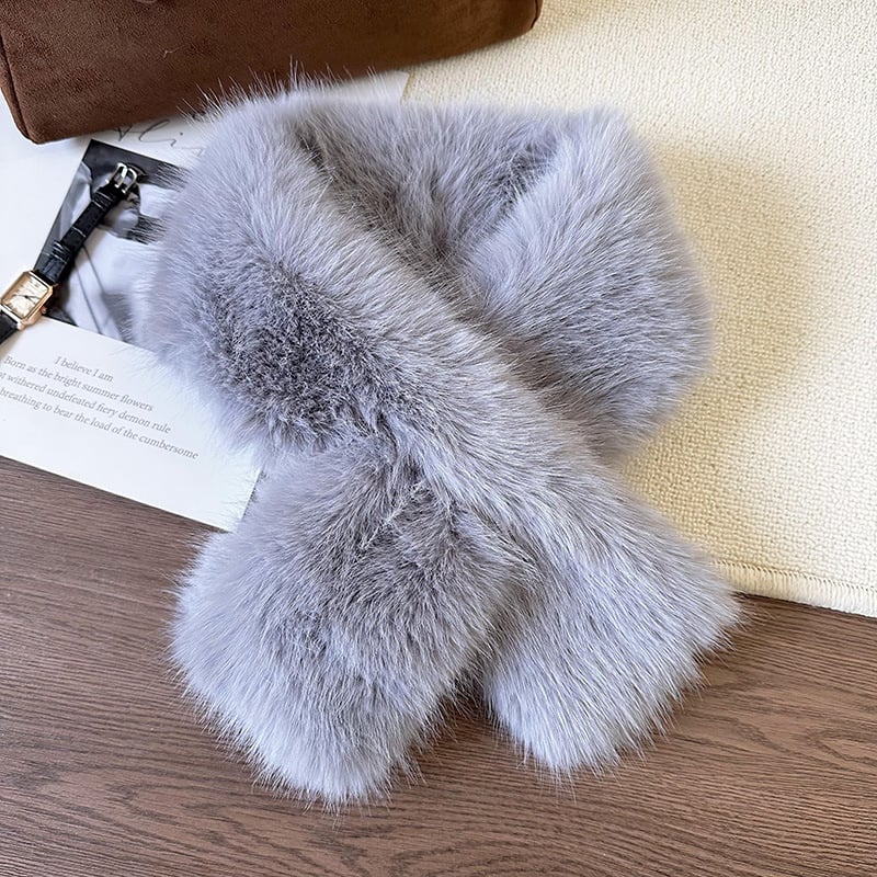 Кръстосан шал за врата от изкуствена козина Rex заек – корейски стил, зимна топлина, плоска тъкан