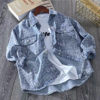 Τζιν ζακέτα για αγόρια, casual στυλ, βαμβακερό, καρό σχέδιο, μακριά μανίκια, για άνοιξη και φθινόπωρο