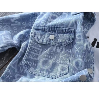 Τζιν ζακέτα για αγόρια, casual στυλ, βαμβακερό, καρό σχέδιο, μακριά μανίκια, για άνοιξη και φθινόπωρο