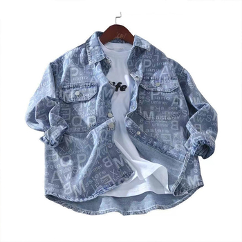 Τζιν ζακέτα για αγόρια, casual στυλ, βαμβακερό, καρό σχέδιο, μακριά μανίκια, για άνοιξη και φθινόπωρο