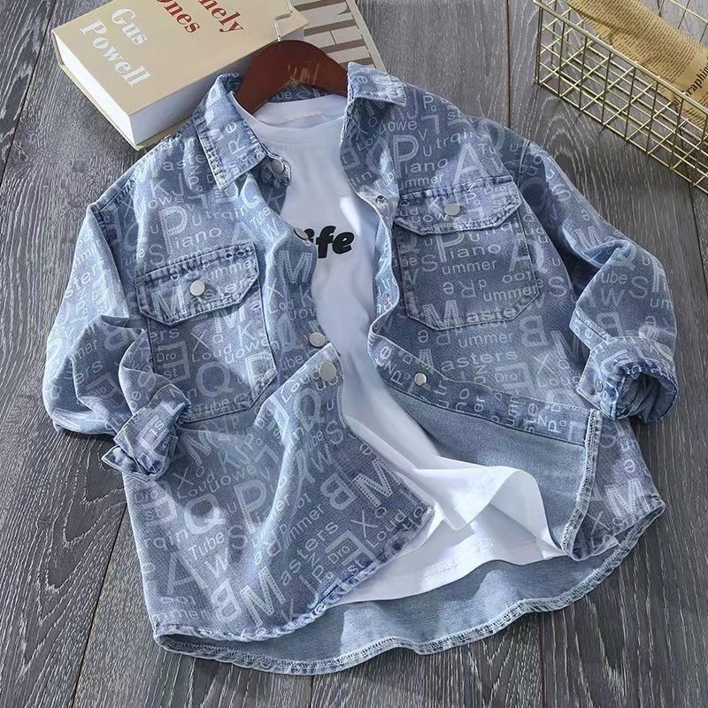 Τζιν ζακέτα για αγόρια, casual στυλ, βαμβακερό, καρό σχέδιο, μακριά μανίκια, για άνοιξη και φθινόπωρο