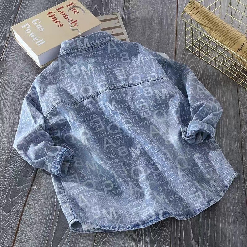 Τζιν ζακέτα για αγόρια, casual στυλ, βαμβακερό, καρό σχέδιο, μακριά μανίκια, για άνοιξη και φθινόπωρο