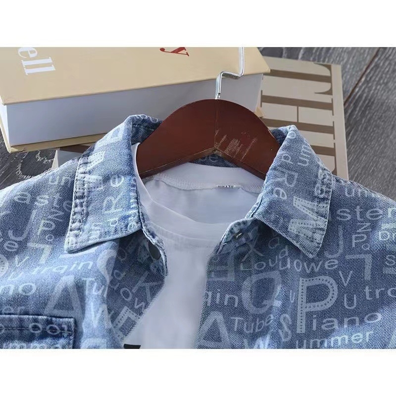 Τζιν ζακέτα για αγόρια, casual στυλ, βαμβακερό, καρό σχέδιο, μακριά μανίκια, για άνοιξη και φθινόπωρο