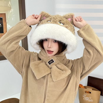 Unisex σετ καπέλο και κασκόλ δύο τεμαχίων, φλις επένδυση, πολυεστερικό ύφασμα, καρτούν σχέδιο, tie-dye (χειμώνας-άνοιξη-φθινόπωρο)