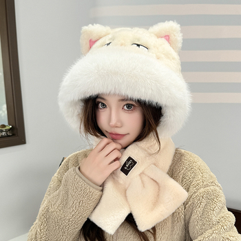 Unisex σετ καπέλο και κασκόλ δύο τεμαχίων, φλις επένδυση, πολυεστερικό ύφασμα, καρτούν σχέδιο, tie-dye (χειμώνας-άνοιξη-φθινόπωρο)