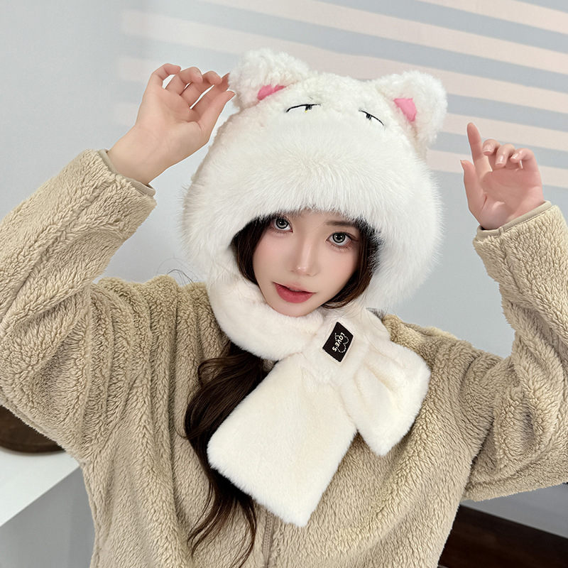 Unisex σετ καπέλο και κασκόλ δύο τεμαχίων, φλις επένδυση, πολυεστερικό ύφασμα, καρτούν σχέδιο, tie-dye (χειμώνας-άνοιξη-φθινόπωρο)