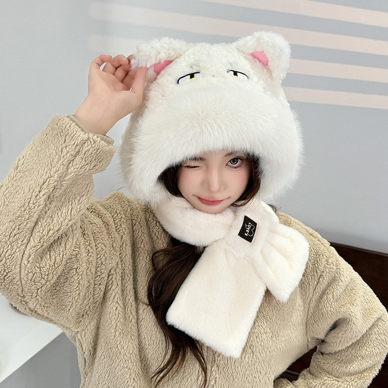 Unisex σετ καπέλο και κασκόλ δύο τεμαχίων, φλις επένδυση, πολυεστερικό ύφασμα, καρτούν σχέδιο, tie-dye (χειμώνας-άνοιξη-φθινόπωρο)