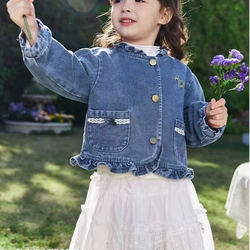 Παιδικό τζιν πάλτο για κορίτσια – Casual παλτό άνοιξη-φθινοπωρο, μονόμπροστο κλείσιμο, στυλ καουμπόι, για κορίτσια άνω των 8 ετών