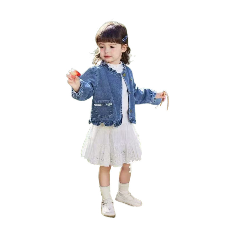 Παιδικό τζιν πάλτο για κορίτσια – Casual παλτό άνοιξη-φθινοπωρο, μονόμπροστο κλείσιμο, στυλ καουμπόι, για κορίτσια άνω των 8 ετών